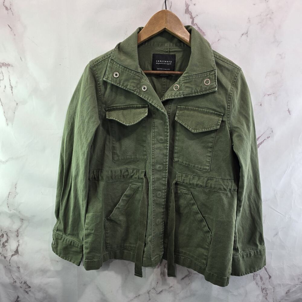 Anthropologie Jacket Womens Small Green Linen Army Military Safari Utility